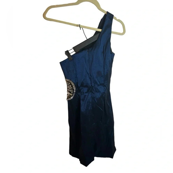 BETSY & ADAM NAVY BLUE ONE-SHOULDER BEADED COCKTAIL PARTY DRESS - Picture 2 of 6